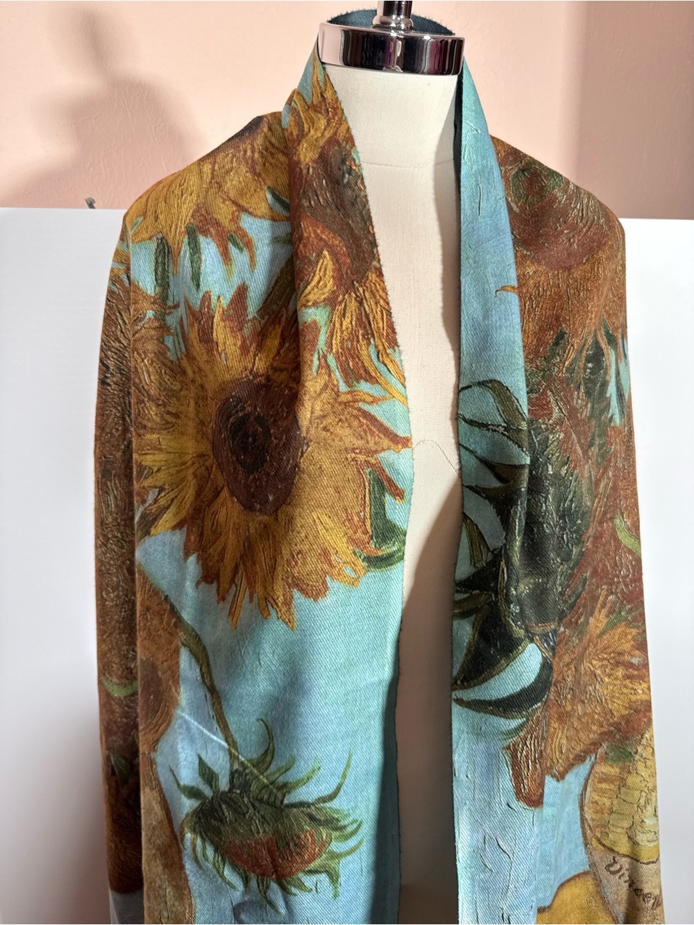 Vincent Van Gogh Sunflower Oversized scarf Wrap fringe southwestern Boho